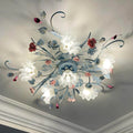 European Vintage Ceramics Floral Blue Iron Ceiling Light French Rustic Art Chandelier for Living Room & Bedroom