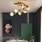 Vintage French Rustic Floral Ceiling Light Farmhouse Crystal Flower Chandelier for Bedroom Living Room & Study