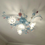 European Vintage Ceramics Floral Blue Iron Ceiling Light French Rustic Art Chandelier for Living Room & Bedroom