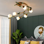 Vintage French Rustic Floral Ceiling Light Farmhouse Crystal Flower Chandelier for Bedroom Living Room & Study