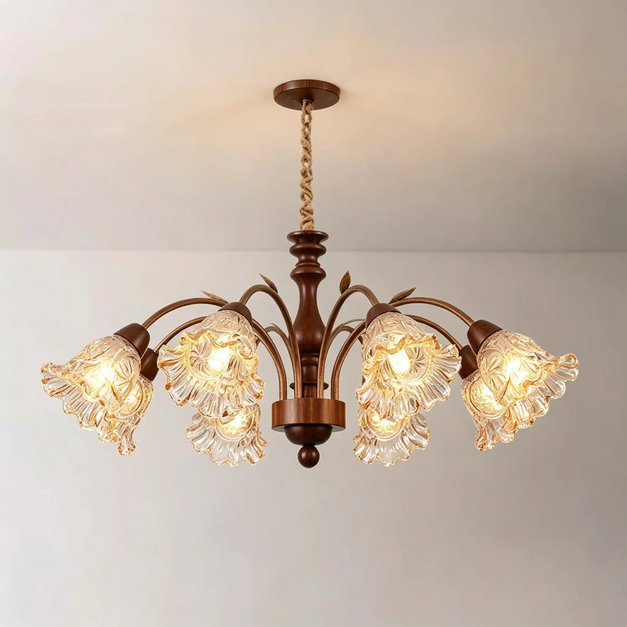 Mid‑Century Modern Pendant Light Tri‑Color Dimming Chandeliers Wood Center Post Iron Frame Hanging lamp