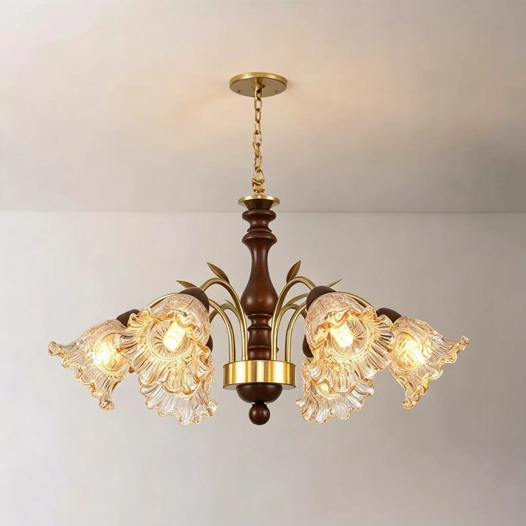 Mid‑Century Modern Pendant Light Tri‑Color Dimming Chandeliers Wood Center Post Iron Frame Hanging lamp