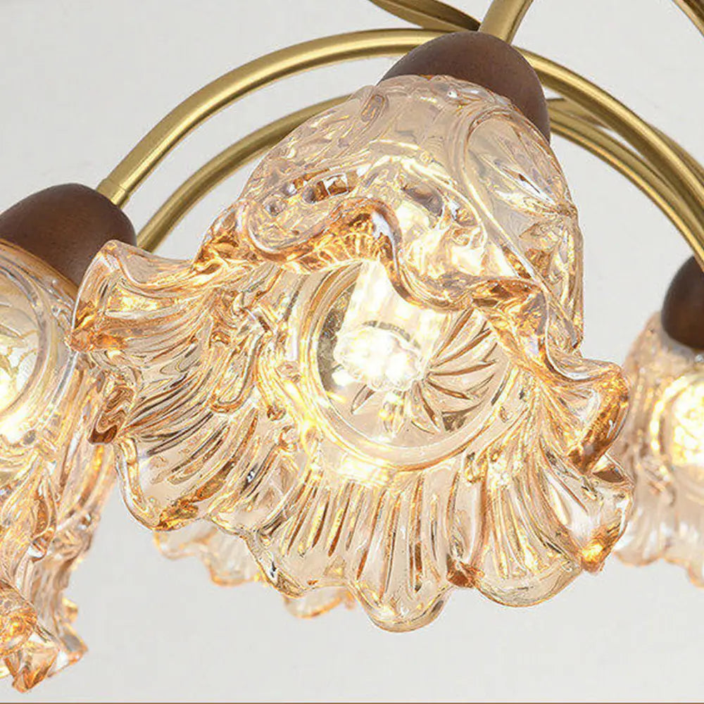 Mid‑Century Modern Pendant Light Tri‑Color Dimming Chandeliers Wood Center Post Iron Frame Hanging lamp