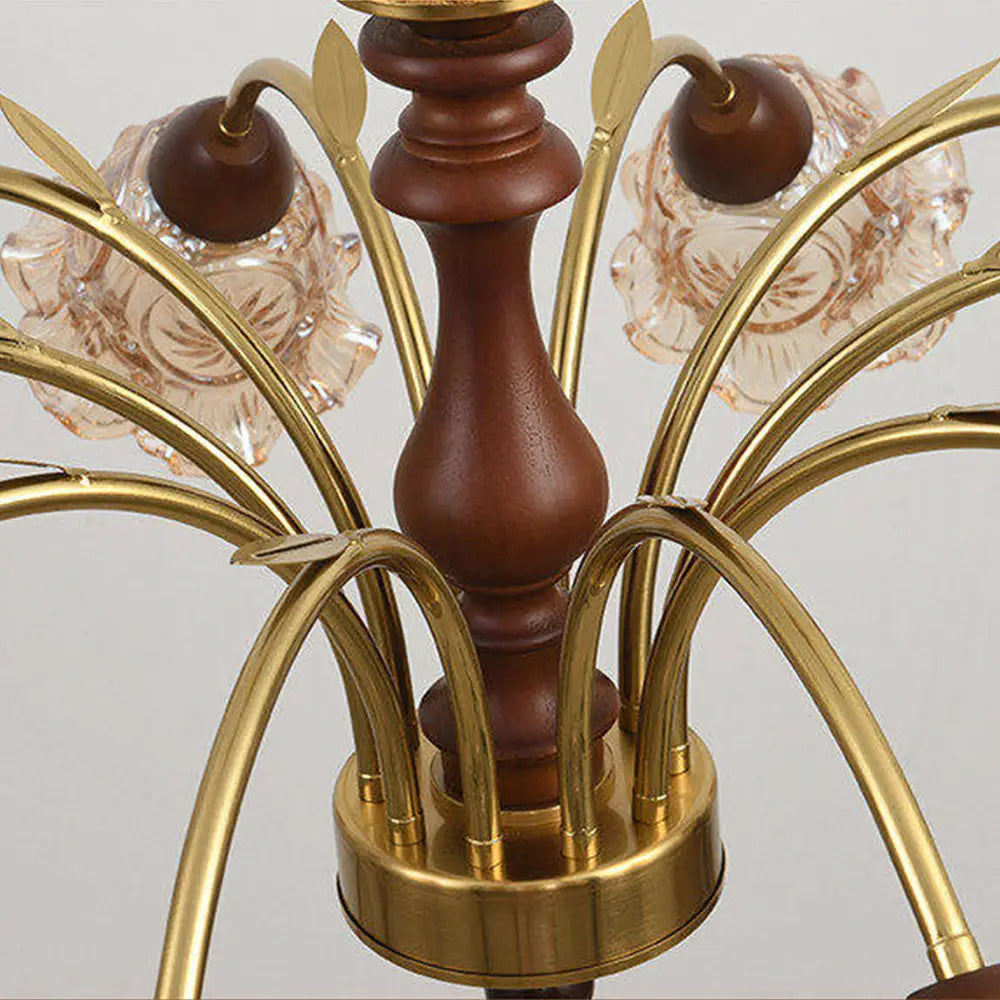 Mid‑Century Modern Pendant Light Tri‑Color Dimming Chandeliers Wood Center Post Iron Frame Hanging lamp