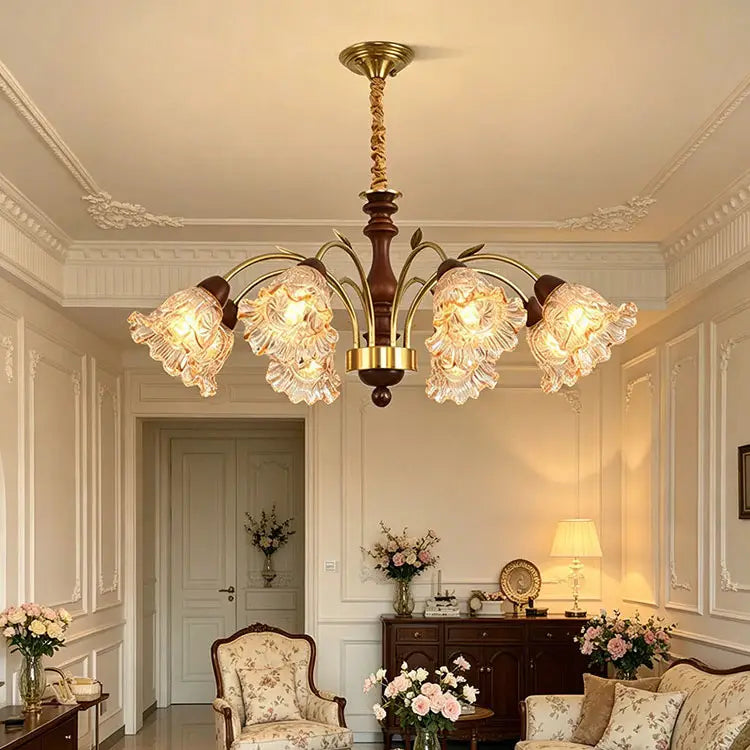 Mid‑Century Modern Pendant Light Tri‑Color Dimming Chandeliers Wood Center Post Iron Frame Hanging lamp