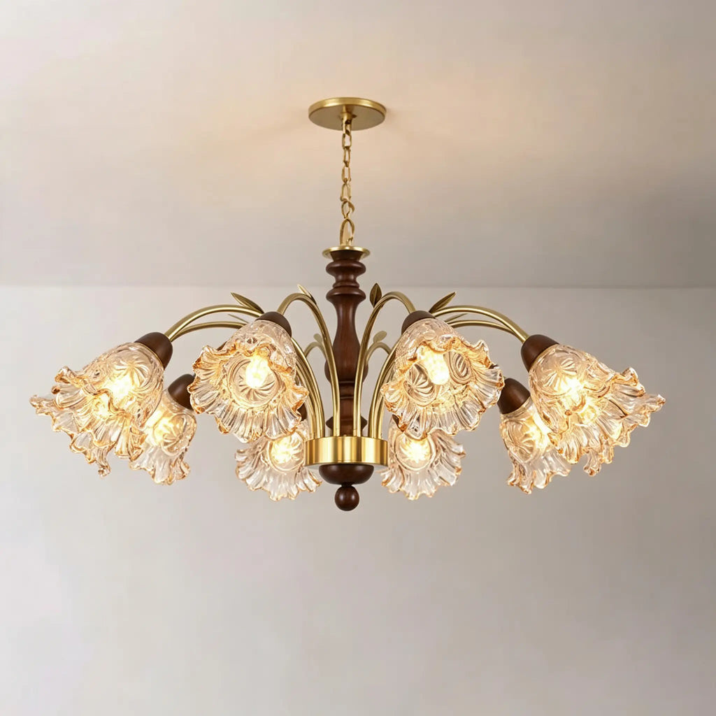 Mid‑Century Modern Pendant Light Tri‑Color Dimming Chandeliers Wood Center Post Iron Frame Hanging lamp