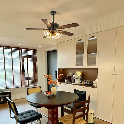 French Vintage Ceiling Fan with Light Rustic Wooden Blades Fan-Light Combo For Living Dining Room  Bedrooms