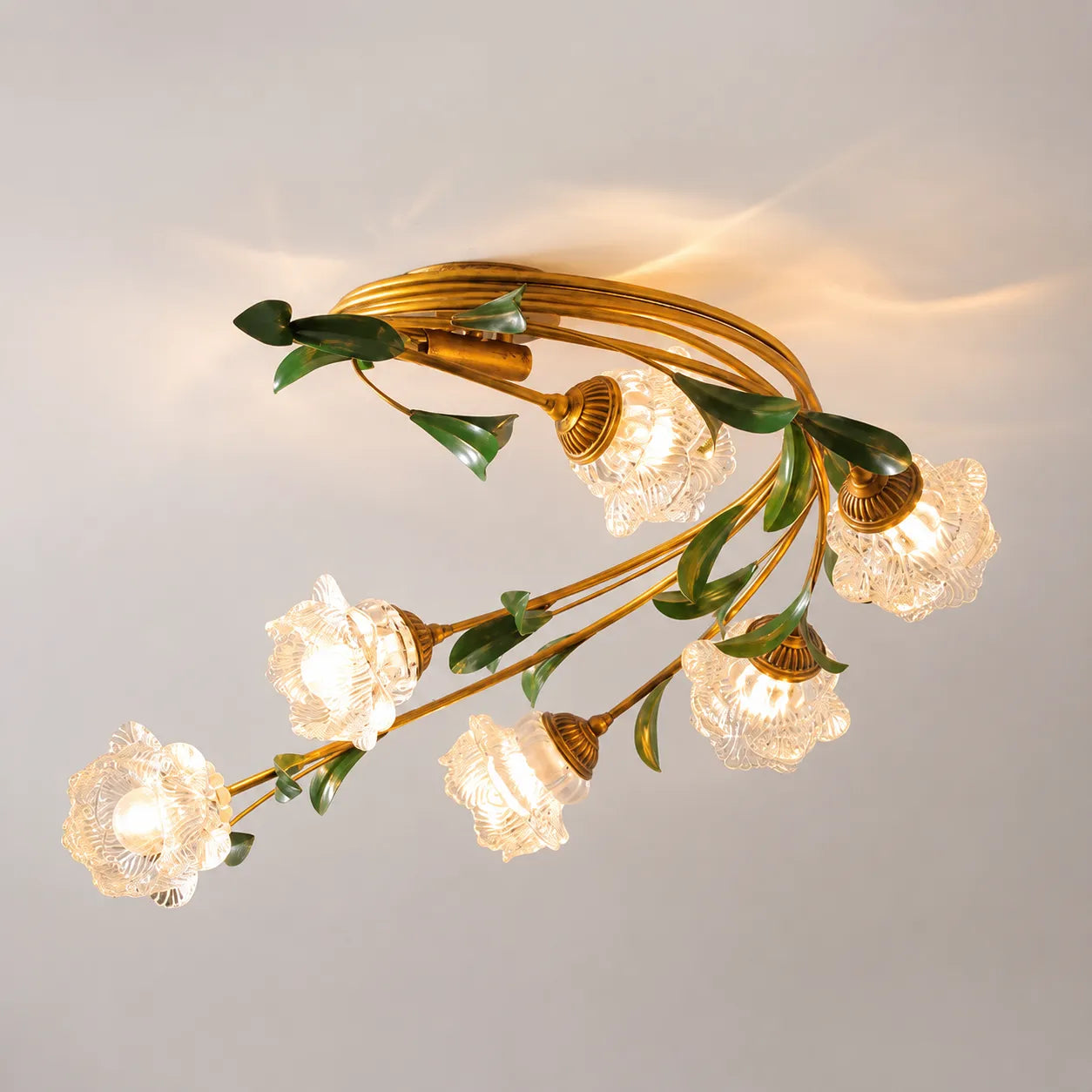 Vintage French Rustic Floral Ceiling Light Farmhouse Crystal Flower Chandelier for Bedroom Living Room & Study