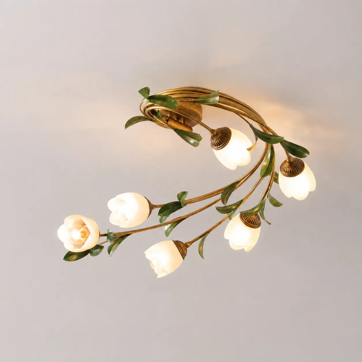 Vintage French Rustic Floral Ceiling Light Farmhouse Crystal Flower Chandelier for Bedroom Living Room & Study