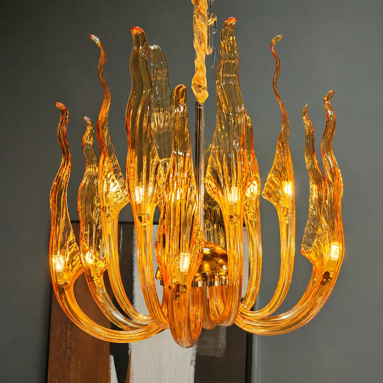 Amber Murano Glass Chandelier Luxury Italian Chihuly Hand-Blown Art Glass Pendant Light for Dining & Hotel Lobbies