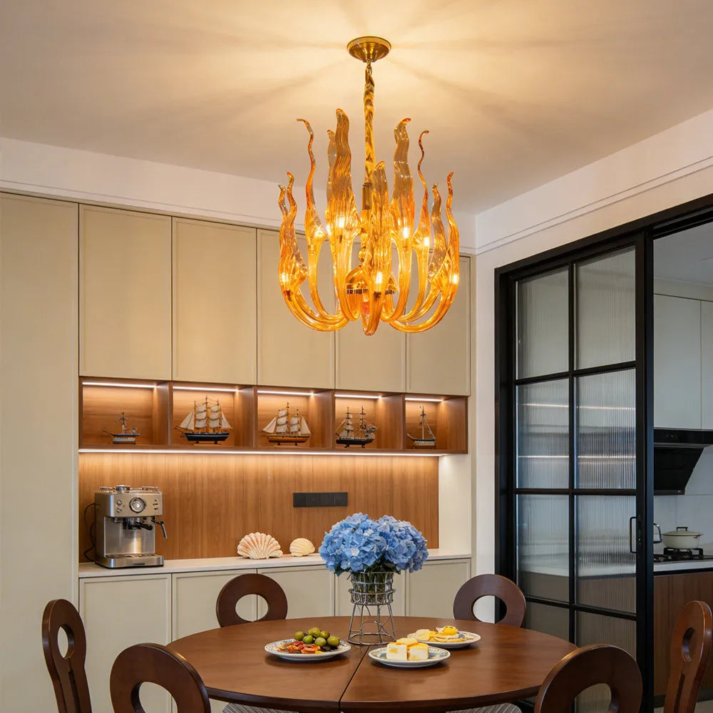 Amber Murano Glass Chandelier Luxury Italian Chihuly Hand-Blown Art Glass Pendant Light for Dining & Hotel Lobbies