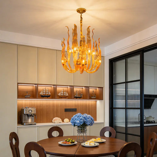 Amber Murano Glass Chandelier Luxury Italian Chihuly Hand-Blown Art Glass Pendant Light for Dining & Hotel Lobbies