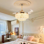 French Luxury Crystal Ceiling Fan Chandelier Light Modern 2-in-1 Fan & Lighting Fixture for Bedroom & Dining Living Room