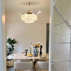 French Luxury Crystal Ceiling Fan Chandelier Light Modern 2-in-1 Fan & Lighting Fixture for Bedroom & Dining Living Room