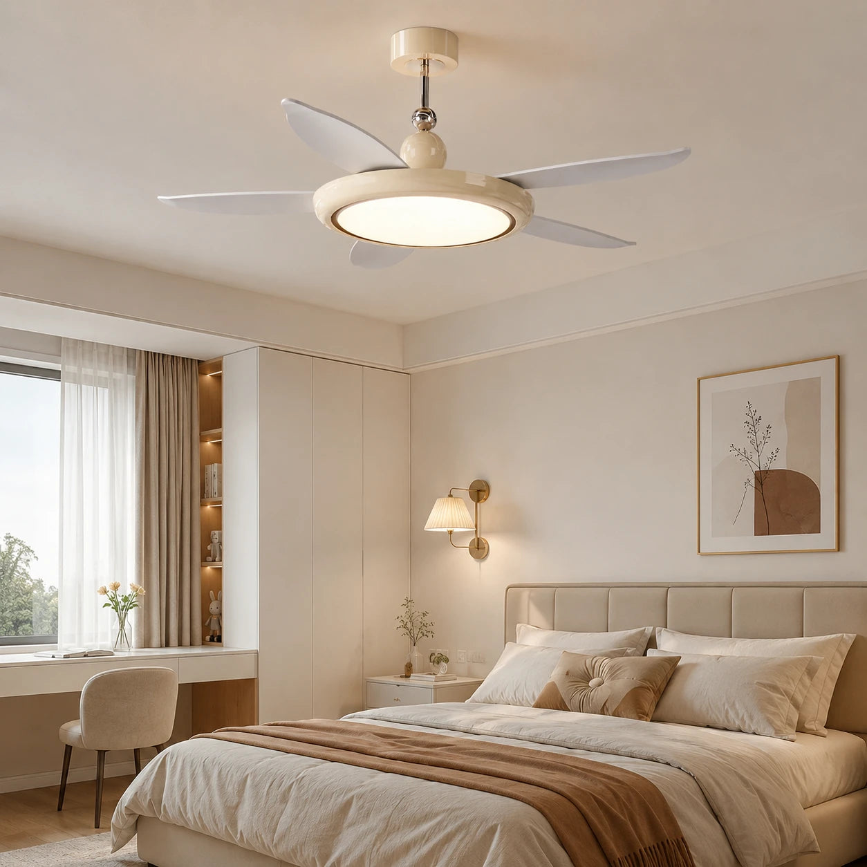 Mid-Century Modern Ceiling Fan Light with LED Flush Mount Fan-Light Combo for Living Room Bedroom