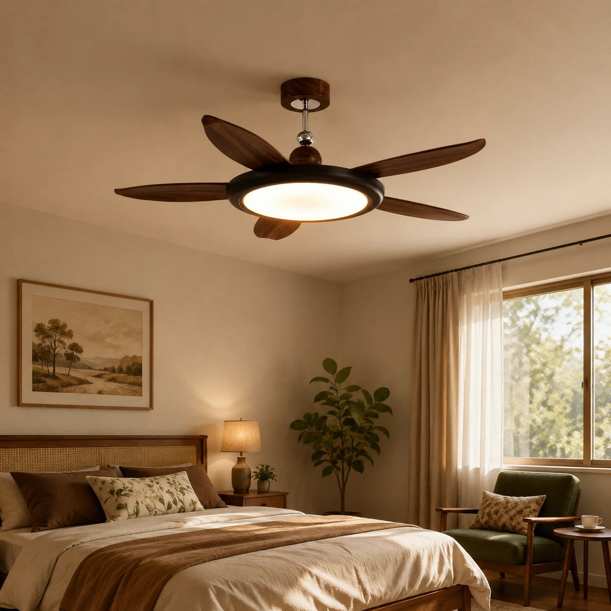 Mid-Century Modern Ceiling Fan Light with LED Flush Mount Fan-Light Combo for Living Room Bedroom