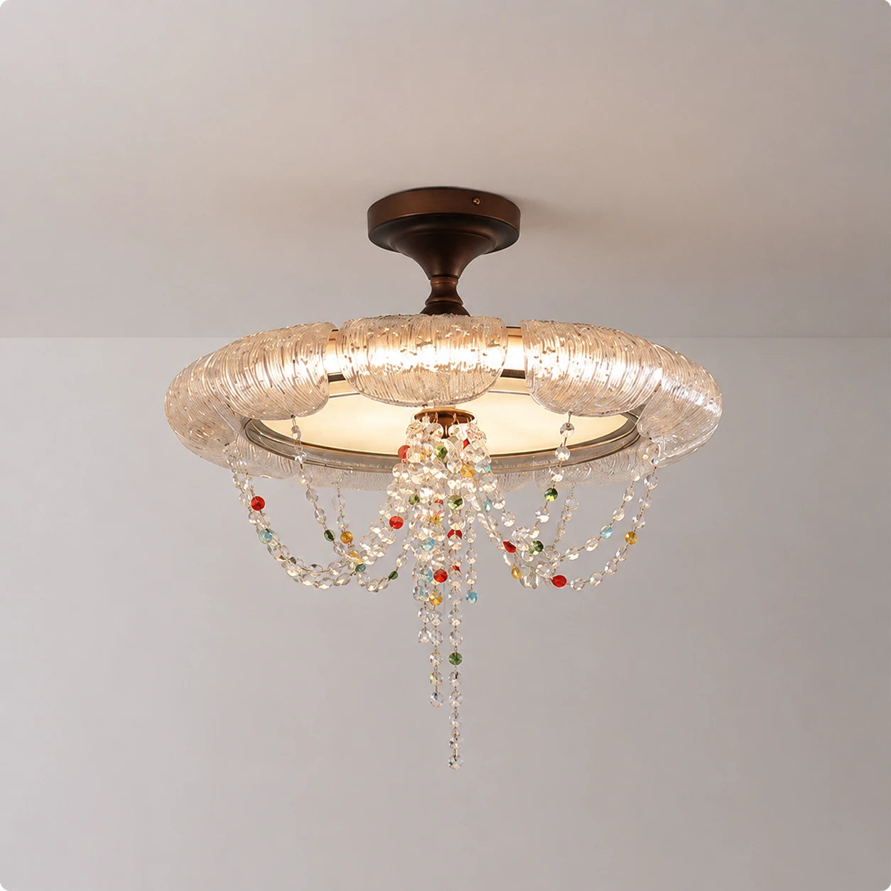 French Luxury Crystal Chandelier Retro Semi-Flush Ceiling light Mid-Century Modern Apartment Hanging Lamp
