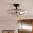 French Luxury Crystal Chandelier Retro Semi-Flush Ceiling light Mid-Century Modern Apartment Hanging Lamp