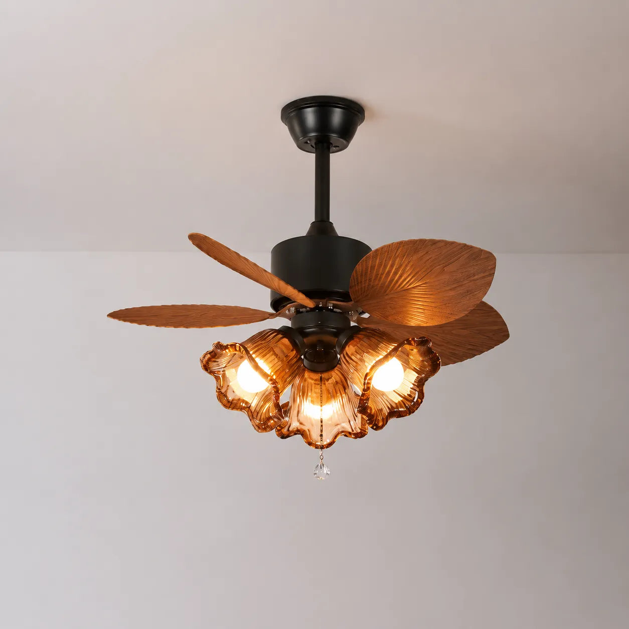 French Vintage Ceiling Fan with Light Mid‑Century Modern Glass 3-Lighted Ceiling Fan For Living Dining Room  Bedrooms
