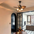 French Vintage Ceiling Fan with Light Mid‑Century Modern Glass 3-Lighted Ceiling Fan For Living Dining Room  Bedrooms