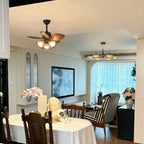 French Vintage Ceiling Fan with Light Mid‑Century Modern Glass 3-Lighted Ceiling Fan For Living Dining Room  Bedrooms