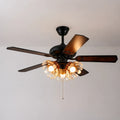 French Vintage Ceiling Fan with Light Rustic Wooden Blades Fan-Light Combo For Living Dining Room  Bedrooms