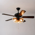 French Vintage Ceiling Fan with Light Rustic Wooden Blades Fan-Light Combo For Living Dining Room  Bedrooms