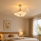 Mid-Century Luxury Flower Ceiling Fan Chandelier Light French Vintage Petal Fan-Light Combo for Dining Living Bedroom