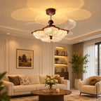 Mid-Century Luxury Flower Ceiling Fan Chandelier Light French Vintage Petal Fan-Light Combo for Dining Living Bedroom