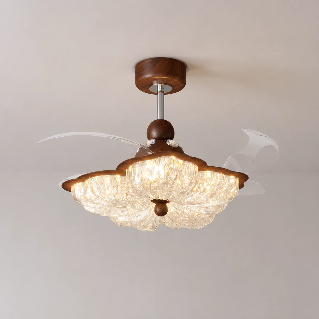Mid-Century Luxury Flower Ceiling Fan Chandelier Light French Vintage Petal Fan-Light Combo for Dining Living Bedroom