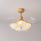 Mid-Century Luxury Flower Ceiling Fan Chandelier Light French Vintage Petal Fan-Light Combo for Dining Living Bedroom