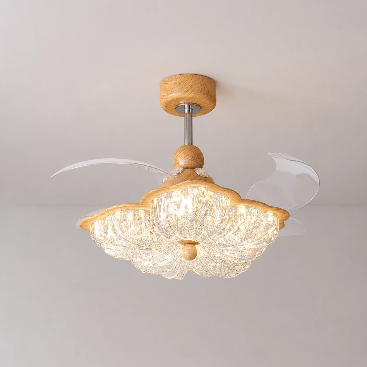 Mid-Century Luxury Flower Ceiling Fan Chandelier Light French Vintage Petal Fan-Light Combo for Dining Living Bedroom