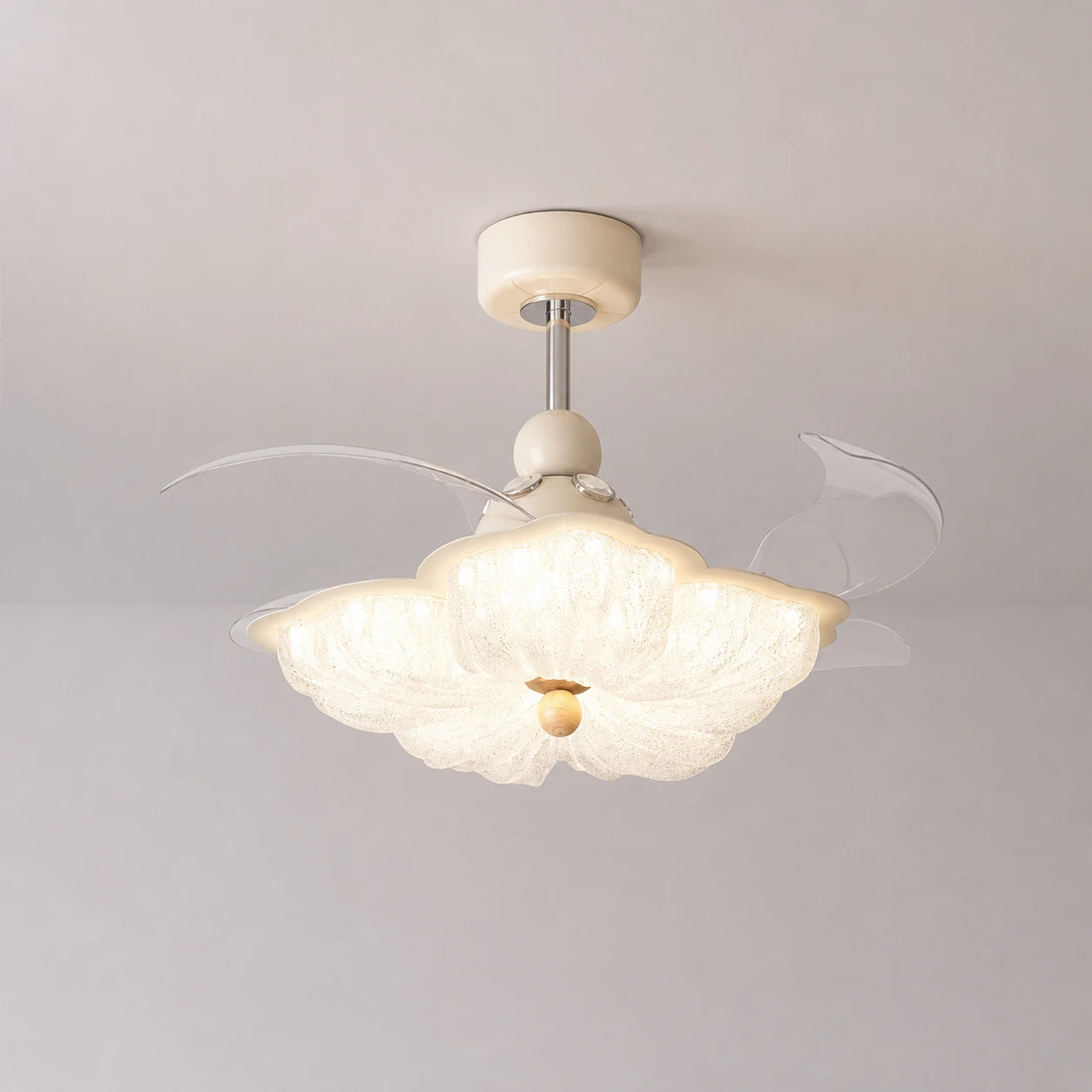 Mid-Century Luxury Flower Ceiling Fan Chandelier Light French Vintage Petal Fan-Light Combo for Dining Living Bedroom