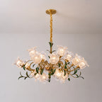 French Vintage Floral Glass Crystal Chandelier Farmhouse Gold Pendant Light for Living Room, Dining Room & Staircase