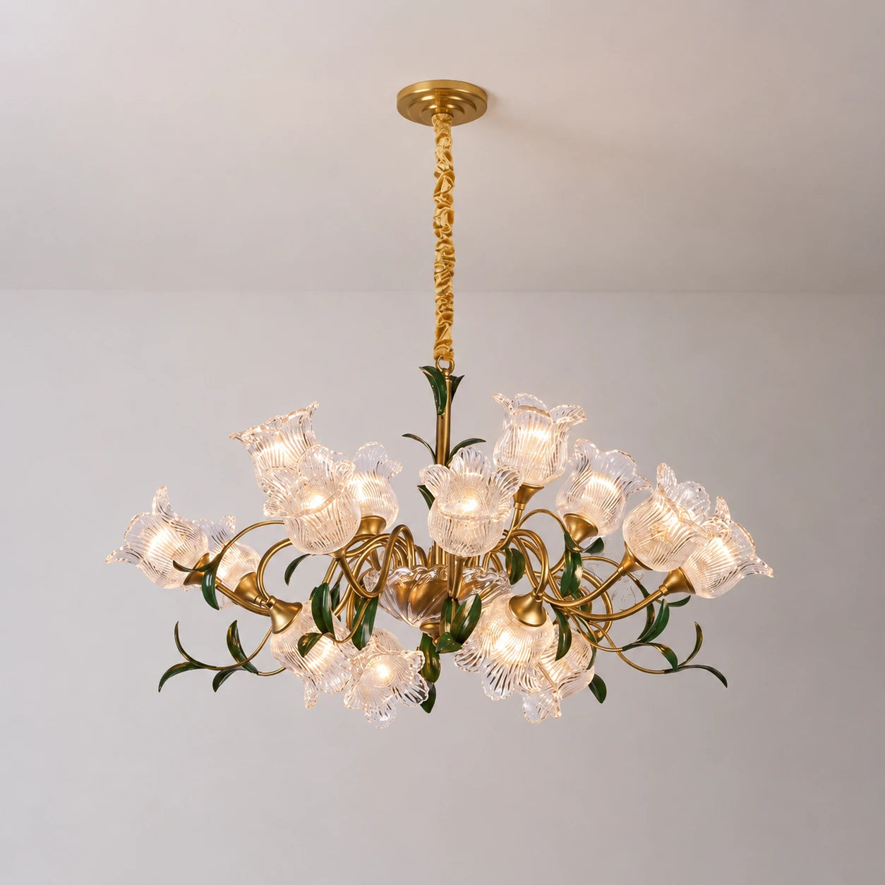 French Vintage Floral Glass Crystal Chandelier Farmhouse Gold Pendant Light for Living Room, Dining Room & Staircase
