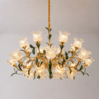French Vintage Floral Glass Crystal Chandelier Farmhouse Gold Pendant Light for Living Room, Dining Room & Staircase
