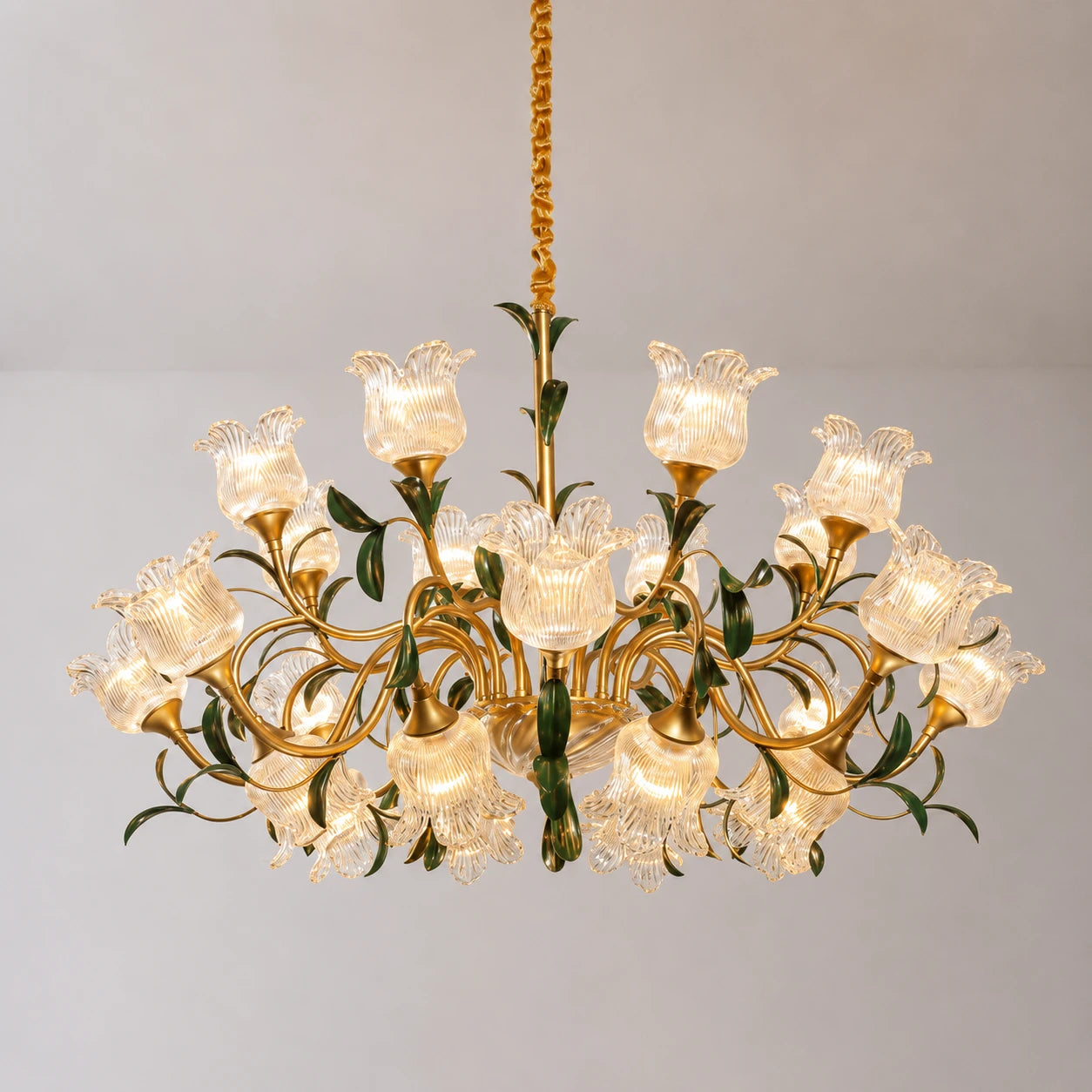 French Vintage Floral Glass Crystal Chandelier Farmhouse Gold Pendant Light for Living Room, Dining Room & Staircase