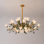French Vintage Floral Glass Crystal Chandelier Farmhouse Gold Pendant Light for Living Room, Dining Room & Staircase