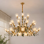 French Vintage Floral Glass Crystal Chandelier Farmhouse Gold Pendant Light for Living Room, Dining Room & Staircase