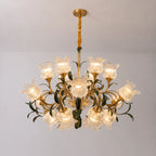 French Vintage Floral Glass Crystal Chandelier Farmhouse Gold Pendant Light for Living Room, Dining Room & Staircase