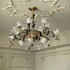 French Vintage Floral Glass Crystal Chandelier Farmhouse Gold Pendant Light for Living Room, Dining Room & Staircase