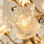 French Vintage Floral Glass Crystal Chandelier Farmhouse Gold Pendant Light for Living Room, Dining Room & Staircase