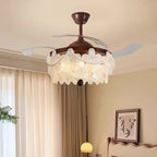 Retro Walnut Wood Ceiling Fan with Light French Country Fan-Light Combo Chandelier  for Bedroom Living