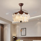 Retro Walnut Wood Ceiling Fan with Light French Country Fan-Light Combo Chandelier  for Bedroom Living