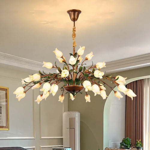 Farmhouse Floral Chandelier French Vintage Rustic Hanging lamp  Designer Lighting Fixture for Living Hotel & Villa