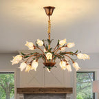 Farmhouse Floral Chandelier French Vintage Rustic Hanging lamp  Designer Lighting Fixture for Living Hotel & Villa