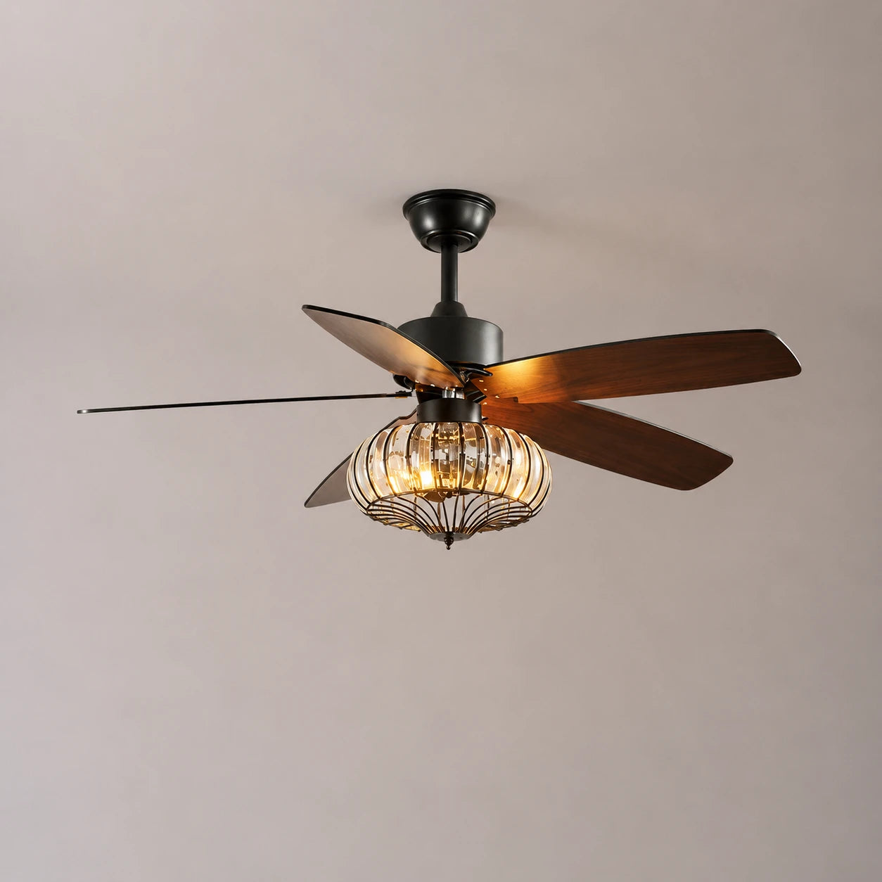 Rustic Ceiling Fan with Crystal Light Retro American Fan Light Combo with Walnut Wood Grain Fan Blades