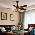 Rustic Ceiling Fan with Crystal Light Retro American Fan Light Combo with Walnut Wood Grain Fan Blades