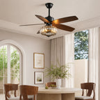 Rustic Ceiling Fan with Crystal Light Retro American Fan Light Combo with Walnut Wood Grain Fan Blades