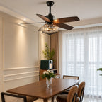 Rustic Ceiling Fan with Crystal Light Retro American Fan Light Combo with Walnut Wood Grain Fan Blades